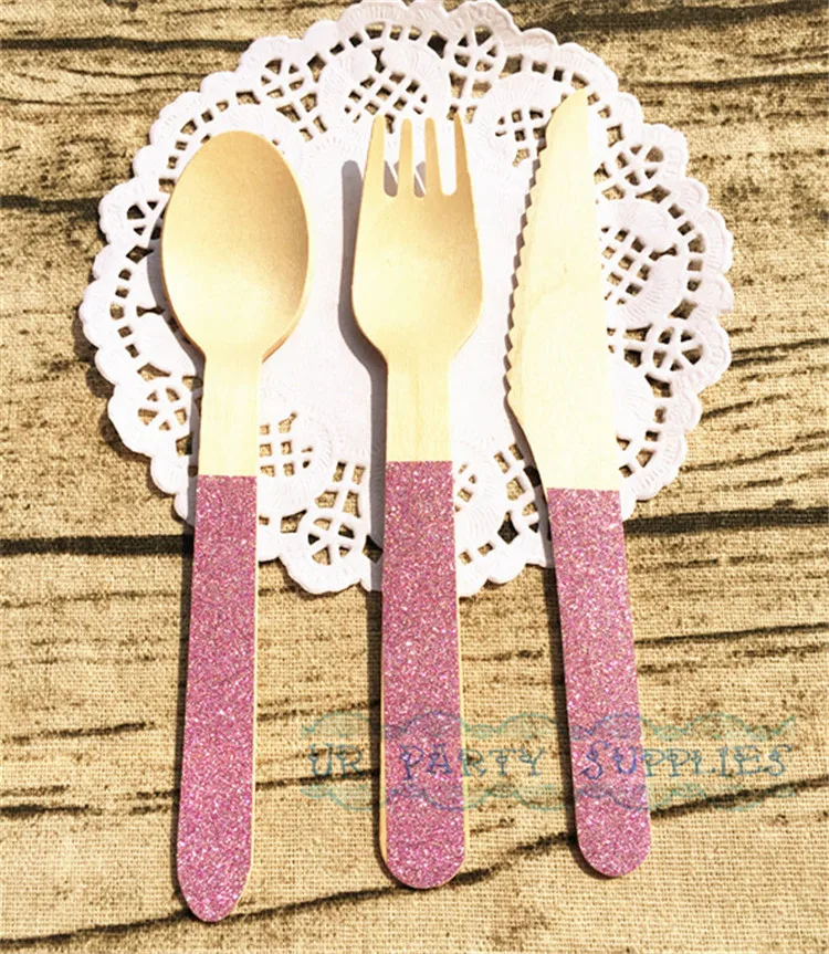 Buy 120pcs Pink Wooden Forks Spoons knives Girl's