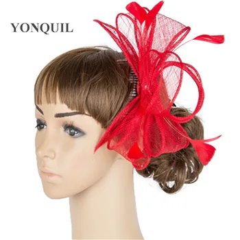 

Fancy color sinamay fascinator headwear colorful mesh feather church race show hair accessories millinery cocktail hats MYQ055