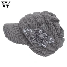 Womail, женские шапки, серая женская шапка, Модная вязаная шапка с козырьком, шапка с цветочным акцентом, милый подарок для женщин, Dec4