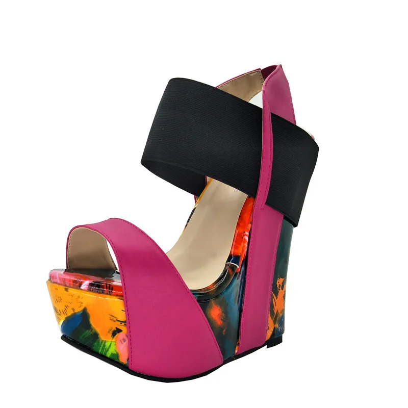 

GOOFLORON size shoes, Sweet fashion free shipping, multicolored leather, 16 cm wedge sandals, women's sandals. Size: 34 and 45