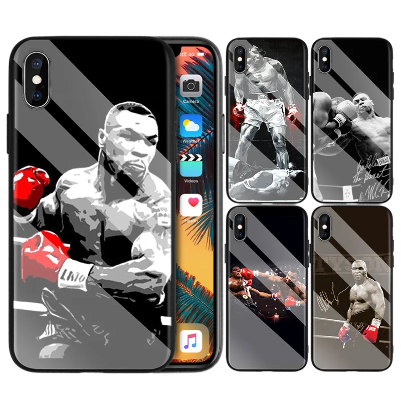 

Silicone Cover TPU Case for Apple iPhone 7 8 6 6S X XR XS MAX Plus Mike Tyson Boxer Print Shell Tempered Glass Case for iPhone 7