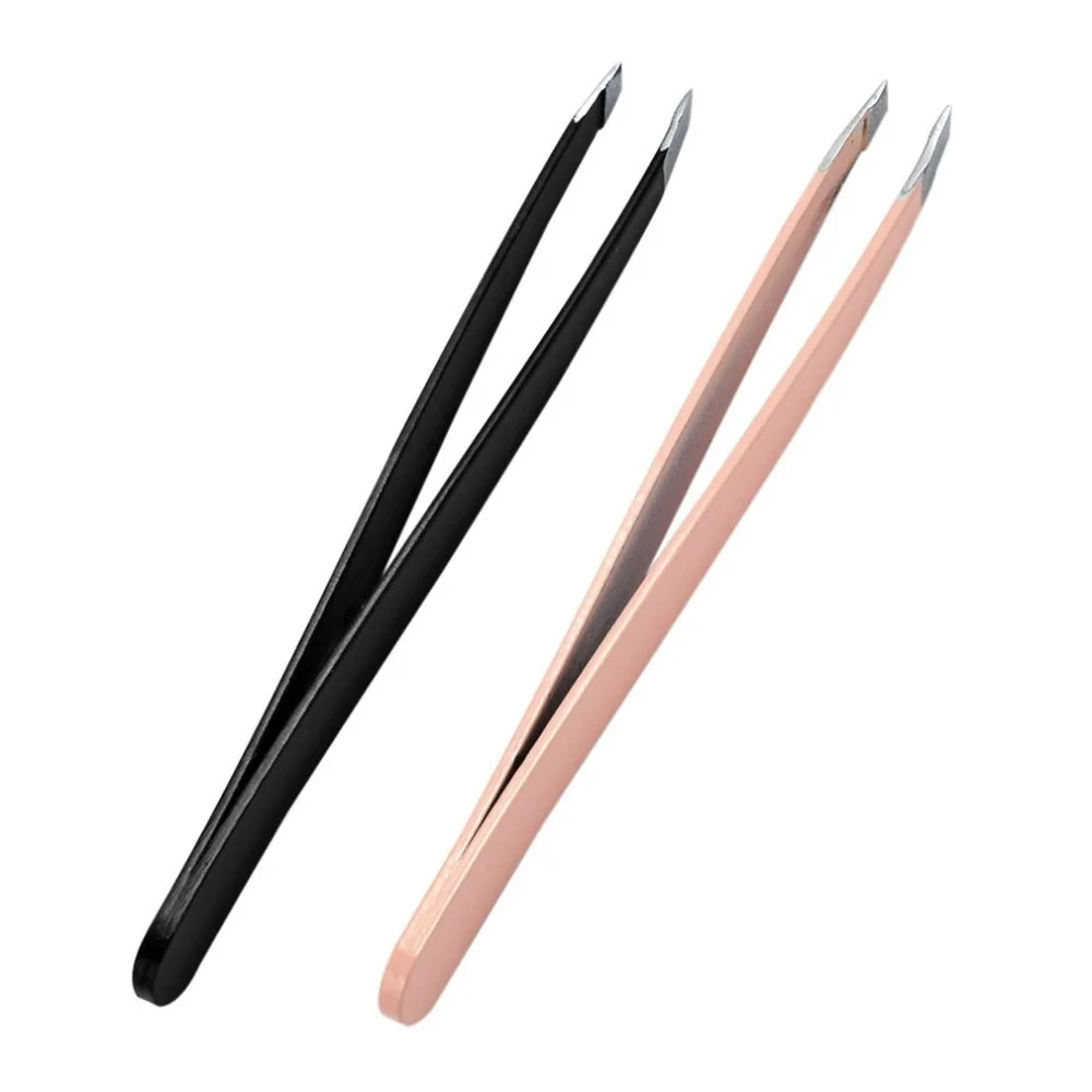 2pcs Eyebrow Clips Stainless Steel Tweezers Fixed Oblique Mouth Eyebrow