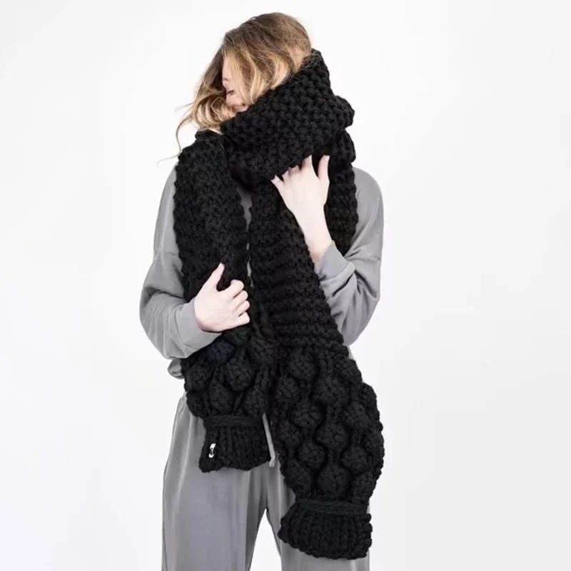 CWLSP женский шерстяной вязаный толстый шарф, Модный зимний однотонный теплый длинный шарф с шариками, bufandas invierno mujer QL4133