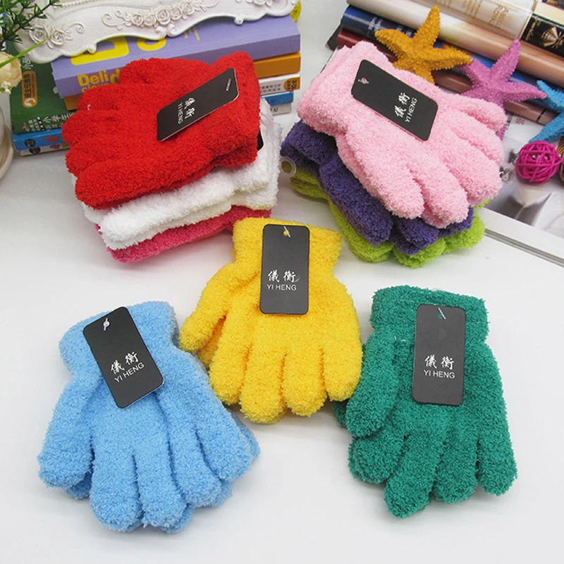 Разноцветные Милые перчатки для мальчиков и девочек; перчатки для рук; теплые зимние Бархатные перчатки; Прямая поставка
