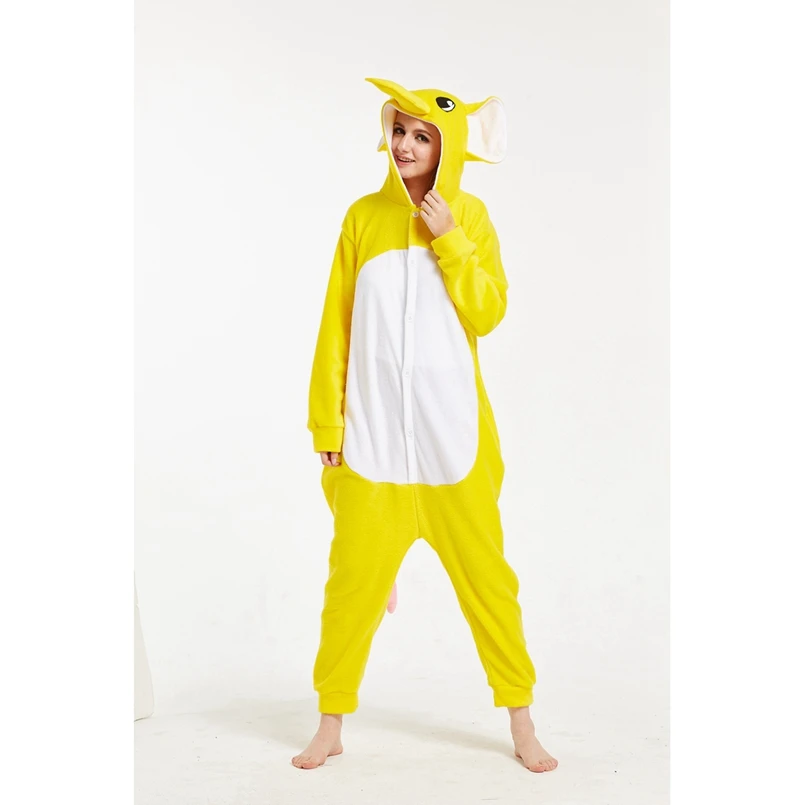 Желтый слон животного Косплэй костюм Onesie Толстовка для взрослых Для женщин Для мужчин Хэллоуин для отдыха и вечеринок флис полной длины