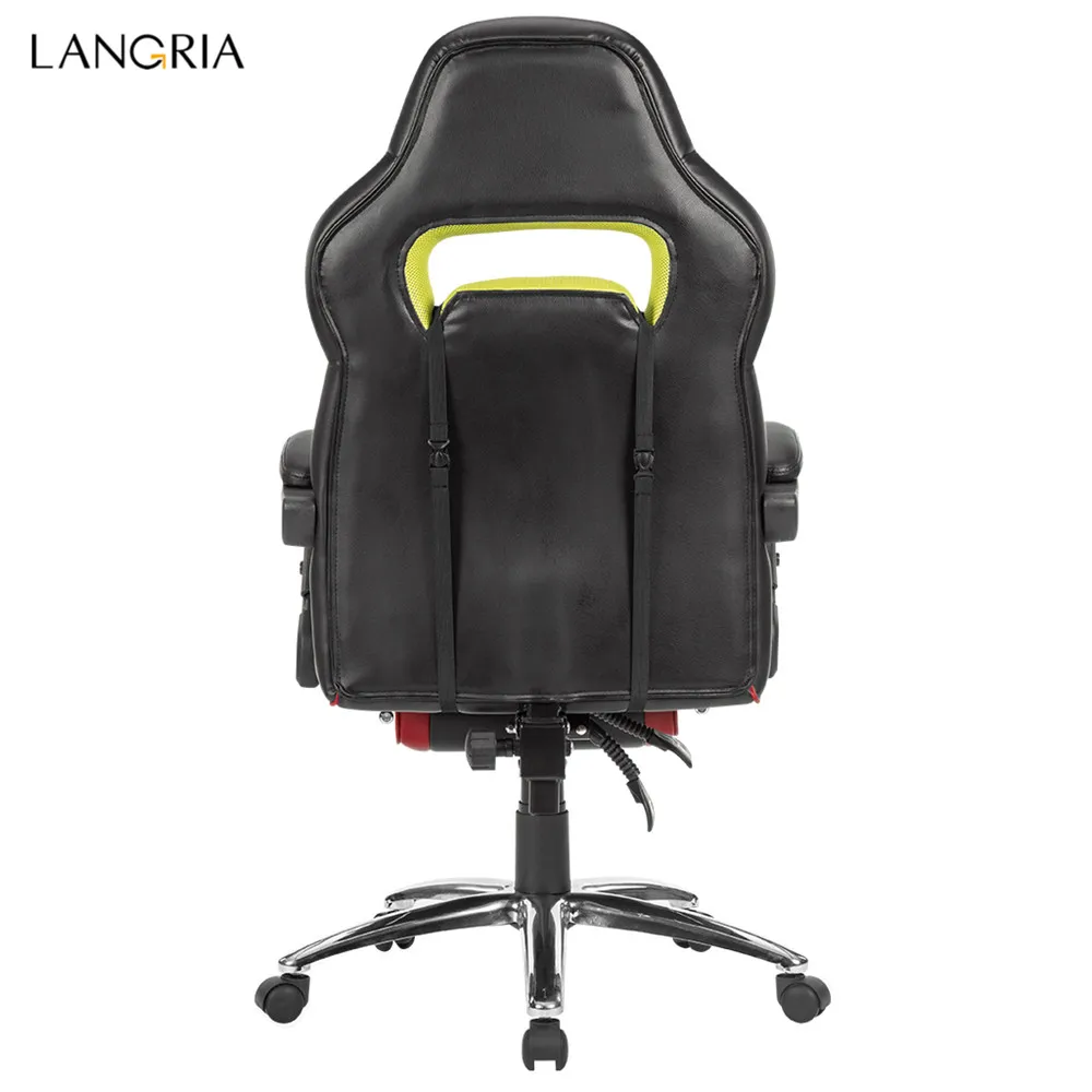 LANGRIA Ergonomic High-Back Faux Leather Racing Style Reclining Computer Gaming Executive Office Chair with Padded Footrest and Lumber Cushion07