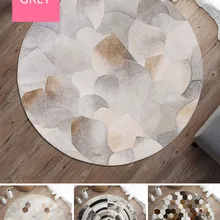 Нордический простой круглый ковер из воловьей кожи, прикроватный ковер для спальни, прикроватный коврик из натурального меха серого цвета