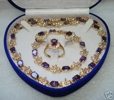 Bridal Fashion Jewellery Women Purple Crystal necklace bracelet ring earring set Wonderful Nobility Fine Wedding  Lucky Women's