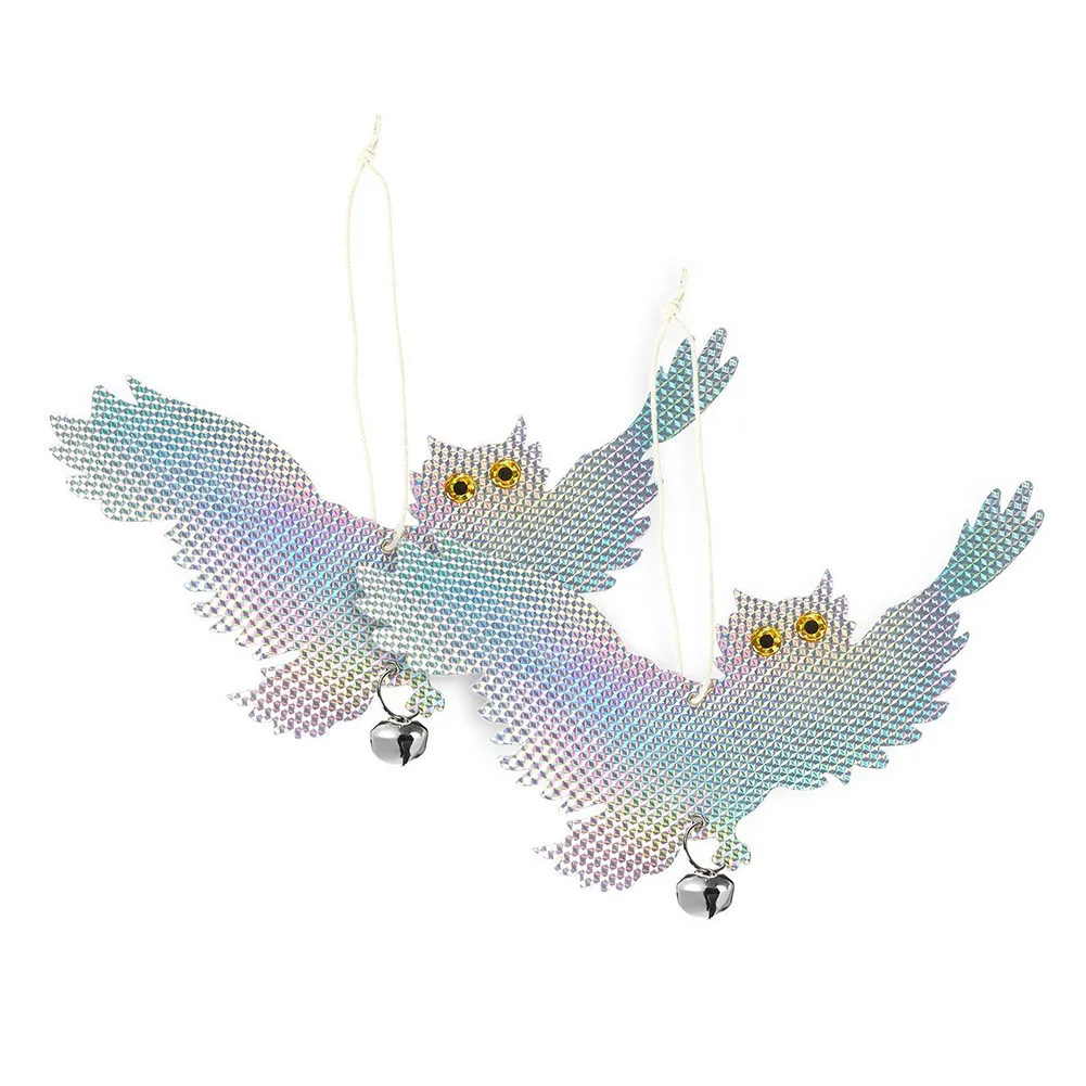 2pcs Fake Owl Decoy Scare Birds Holographic Reflective Repel Woodpecker Garden Hanging Supplies