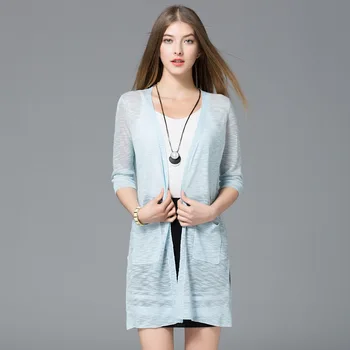 

Long Cardigan Summer Women Kimono Knitted Tops Ladies Casual Linen Sun Protection Blouse for Women Open Stitch Crochet Poncho