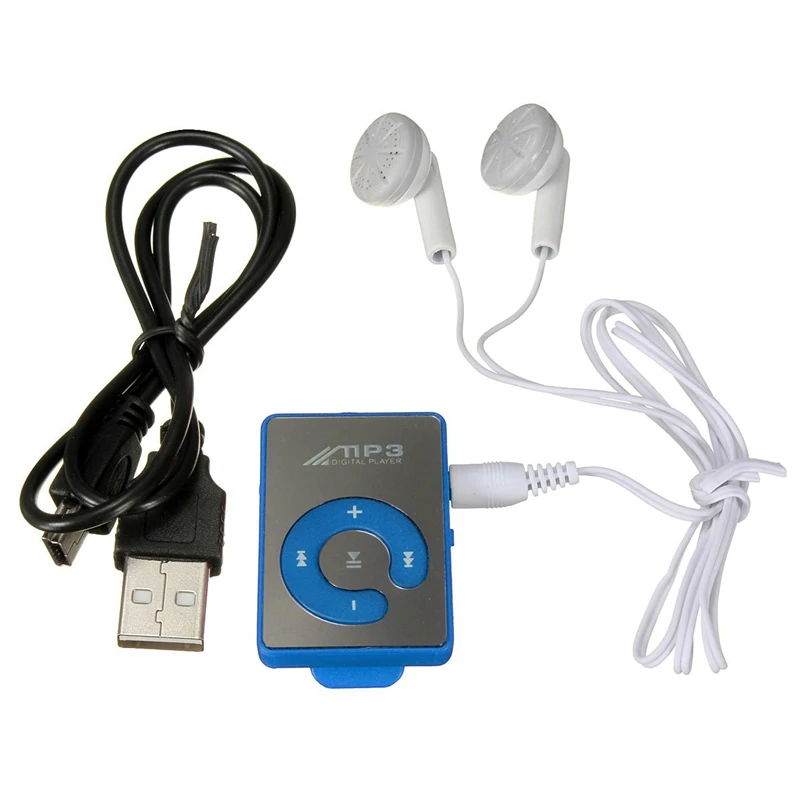 Мини музыкальный mp3-плеер с usb-кабелем с наушниками синий