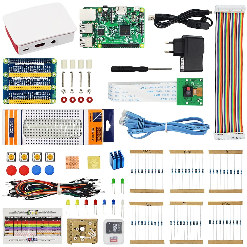 

Raspberry Pi 3 Starter Kit Raspberry Pi 3B or 3B Plus with SD Card ABS Case Power Adapter 5MP Video Camera with Retail Box Pi3