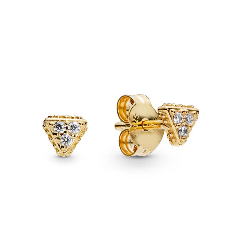 

2019 Summer Real 925 Sterling Silver Sparkling Triangles Original Pandora Stud Earrings For Women Bead Charm Gift DIY Jewelry