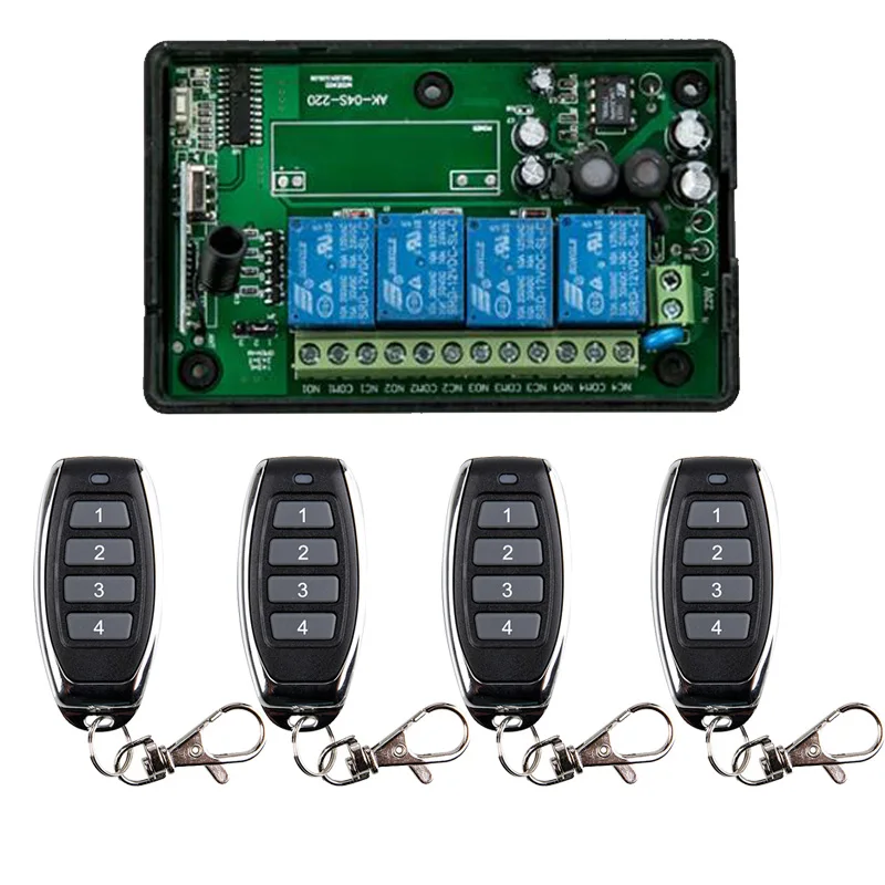 

AC85v~250V 110V 220V 230V 4CH RF Wireless Remote Control Relay Switch light /lamp/window/Garage Doors shutters projection screen