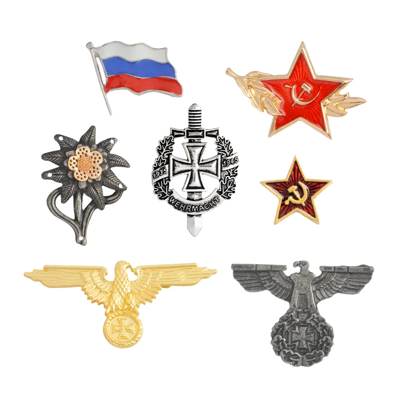 

WWII WW2 Brooches German Military Eagle Pin Flag of Russia USSR Red star Pins Badge Metal Brooch Cap Cockade Men's jewelry