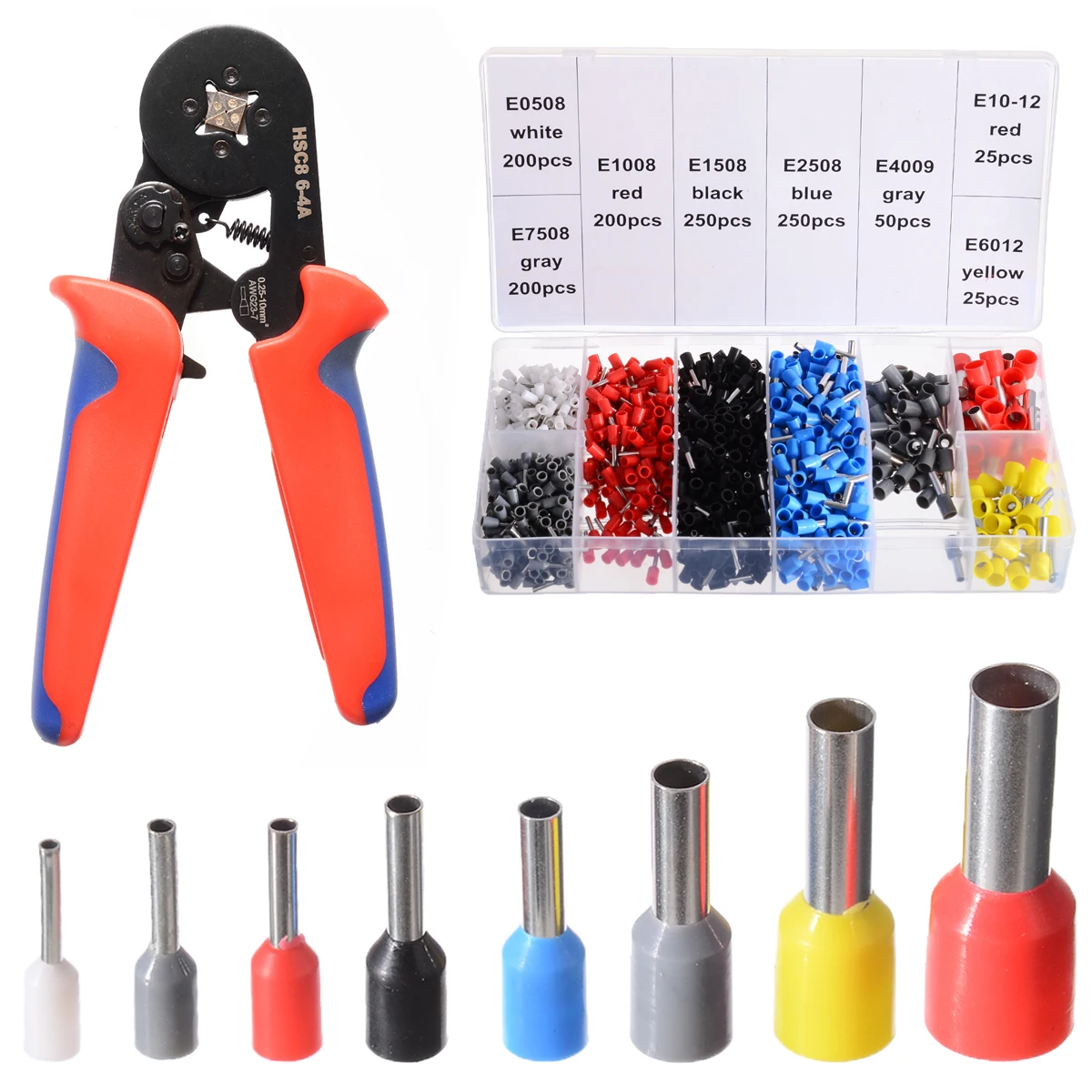 Terminal Crimping Pliers Wire Stripper Crimper Tool with 1200Pieces Terminals Kit Cable Wire Cutter Box Tool Set