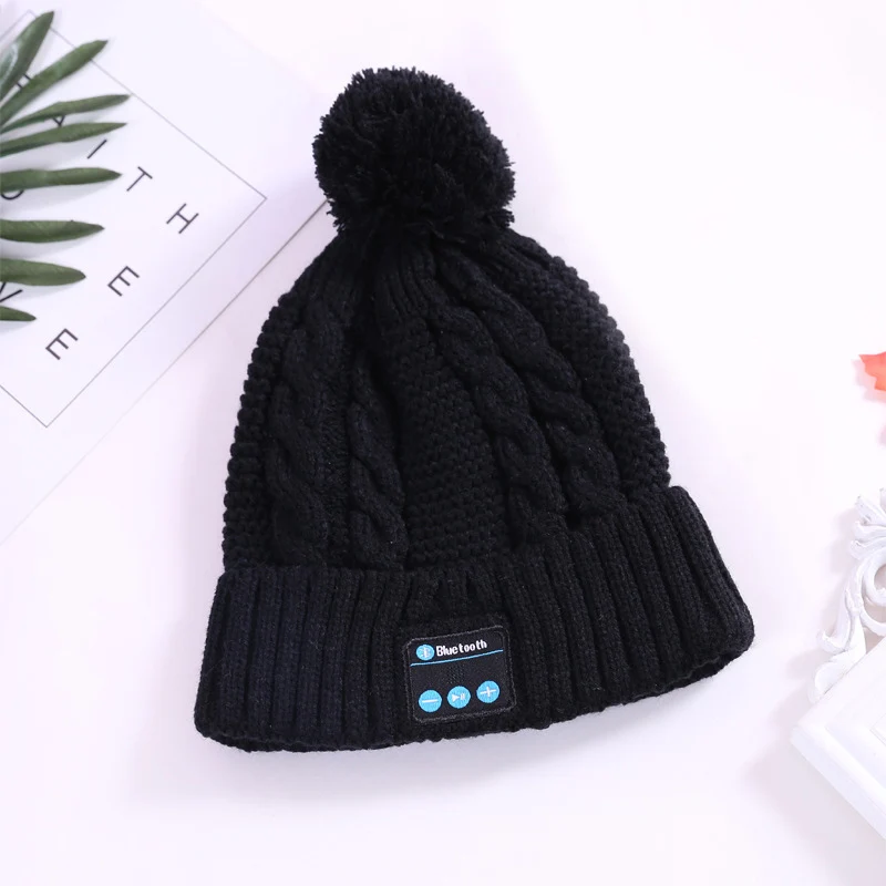 Зимняя вязаная Bluetooth шапка с шариком 1X Beanie Hat Беспроводная Bluetooth говорящая шапка гарнитура динамик для смартфонов Beanies