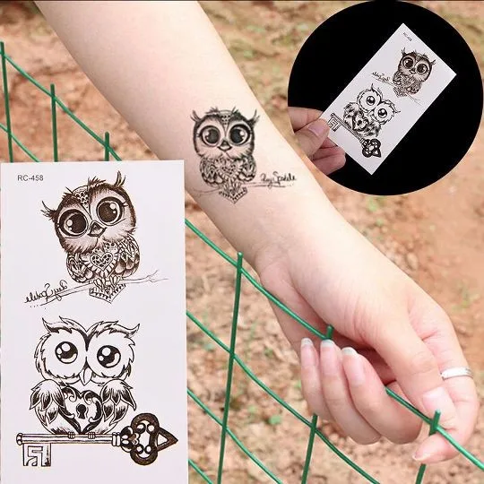 1 лист боди-арт водонепроницаемые Временные татуировки(сова) Бумага для женщин Простой 3d дизайн кошки маленькие серебряные наклейки-татуировки для детей