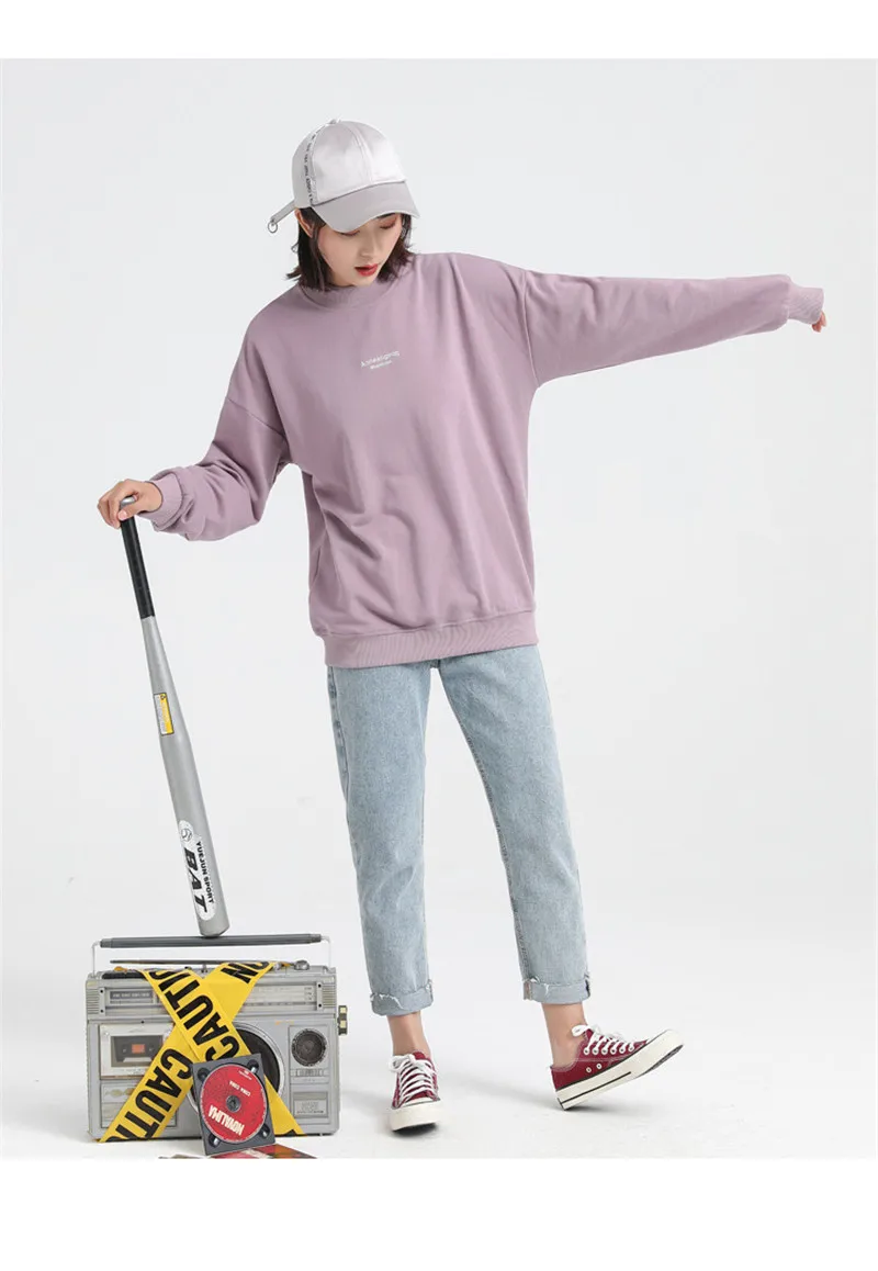 Простой в Корейском стиле дикий женский пуловер свободные свитшоты Женский Повседневный спортивный свитер с круглым вырезом и длинными рукавами AN1138