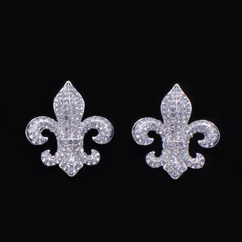 

(S0838) 10pcs/lot,35mmx40mm Fleur de Lys rhinestone brooch,with pin at back, silver plating