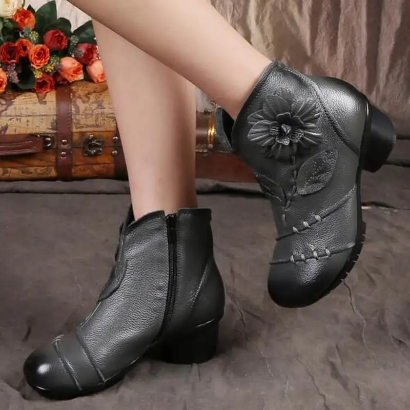 Mano B1875 De A Pieles Niza Auténtico Mujeres Mujer Cuero Gris Chaussure Nieve rojo Señora Hechas Botines Casual Calidad Animales Alta Botas ZnqZUwf7