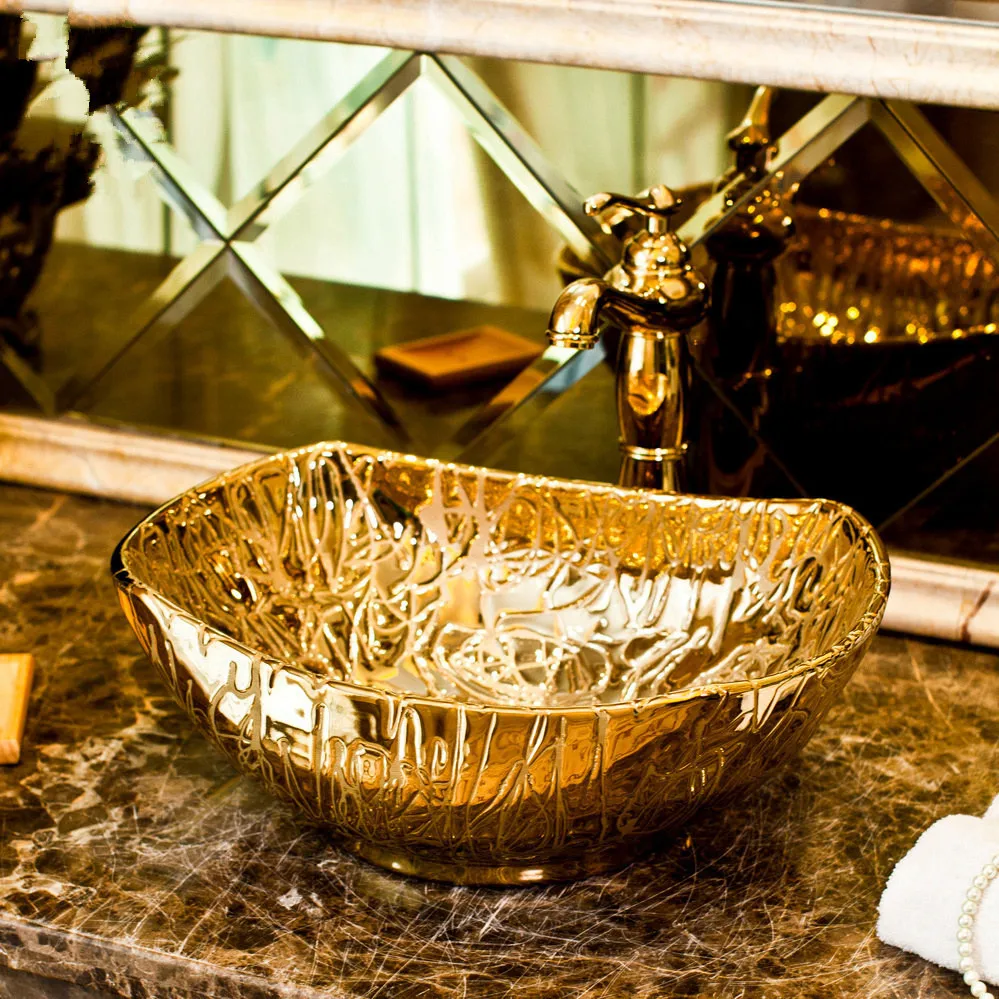 Buy Gold oval Porcelain handmade Chinese bathroom