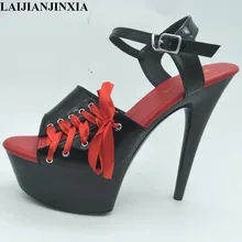 LAIJIANJINXIA/Для женщин вечерние Танцевальные Туфли летние для ночного клуба 15 см пикантные туфли на высоком каблуке толстые Водонепроницаемый ремень тапочки туфли для танцев на шесте