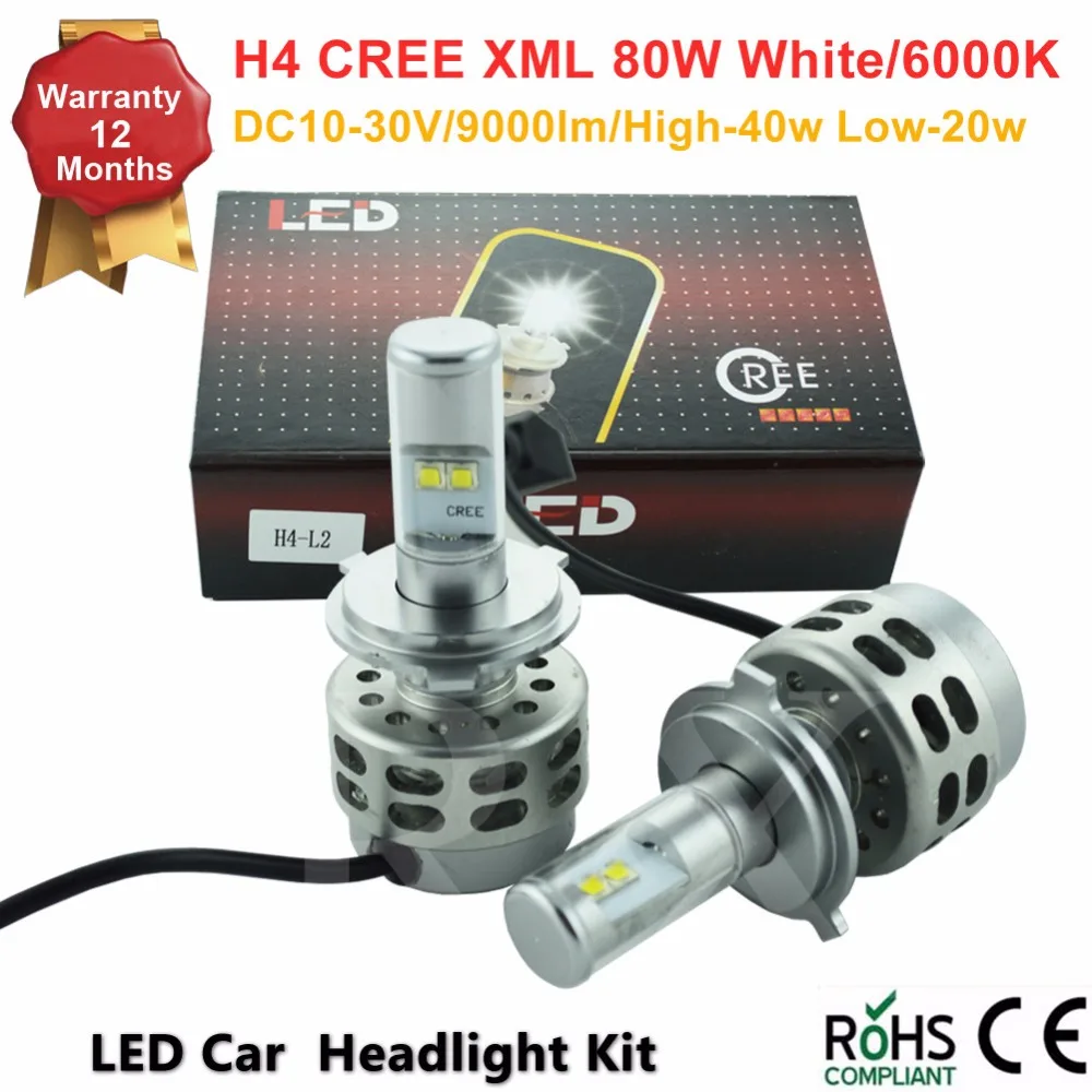 

New All In One H4 high low LED Car Headlight Cr e 80W 7200LM 6000K Car Head Fog DRL Conversion Light No Ballast No relay