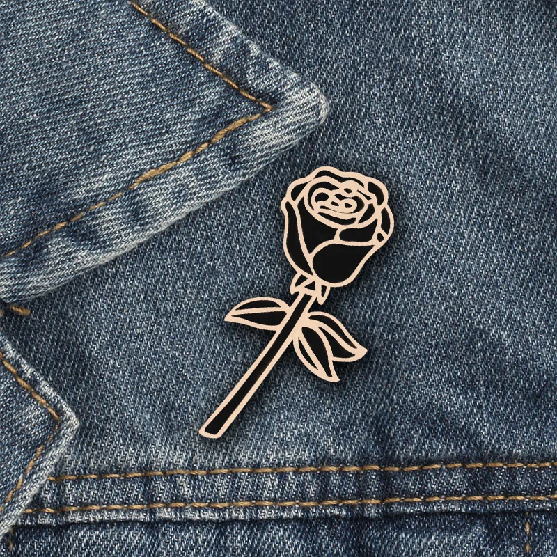 

1PCS Black Rose Flower Delicate Brooches Metal Badge Accessories Icons on Clothing Clothes Bag Backpack DIY