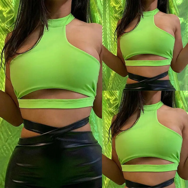 

Hot Women Lady New Sexy Summer Fashion Unique Design Hole Sexy Vest Tank Tops Cami Crop Top Solid Simple Halter Short Tanks