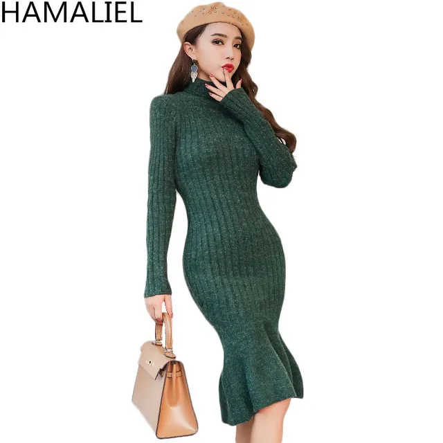 green turtleneck sweater dress