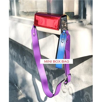 

metallic genuine leather small bag mini box candy colour cow leather shoulder bags