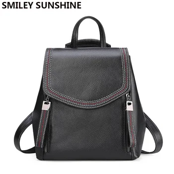 

Ladies Genuine Leather Backpack College Bagpack Women Leather Backpack Elegant Black Back Bag Travel Bag Back To School plecak