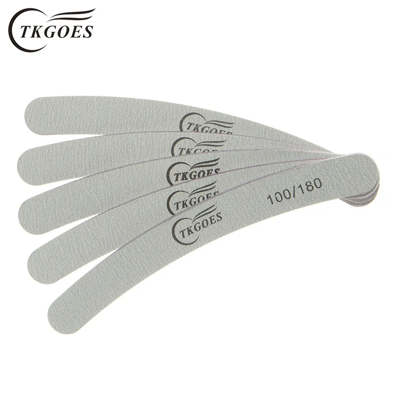

TKGOES 5pcs/lot Nail Files 100 180 100/180 Grit Arched Shape Buffer Buffer Sanding Polishing Manicure