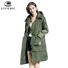 CIVICHIC Лидер продаж Женская зимняя утепленная парка мягкий пуховик с капюшоном средней длины теплое пальто накладной карман Гагачий пух Верхняя одежда DC567