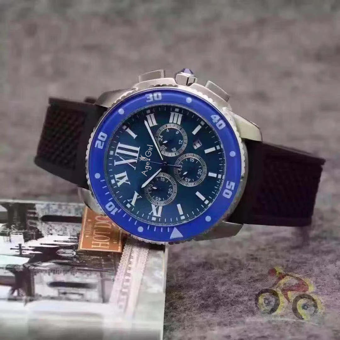 

Luxury Brand New Men Watch Chronograph Stopwatch Stainless Steel Sapphire Blue Ceramic Silver Black Rubber Sport Watch Calendar