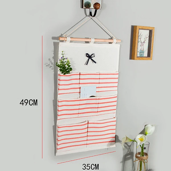 Мульти-карманы полосатый настенный льняной хлопчатобумажный мешок для хранения полка для ванной комнаты E2S