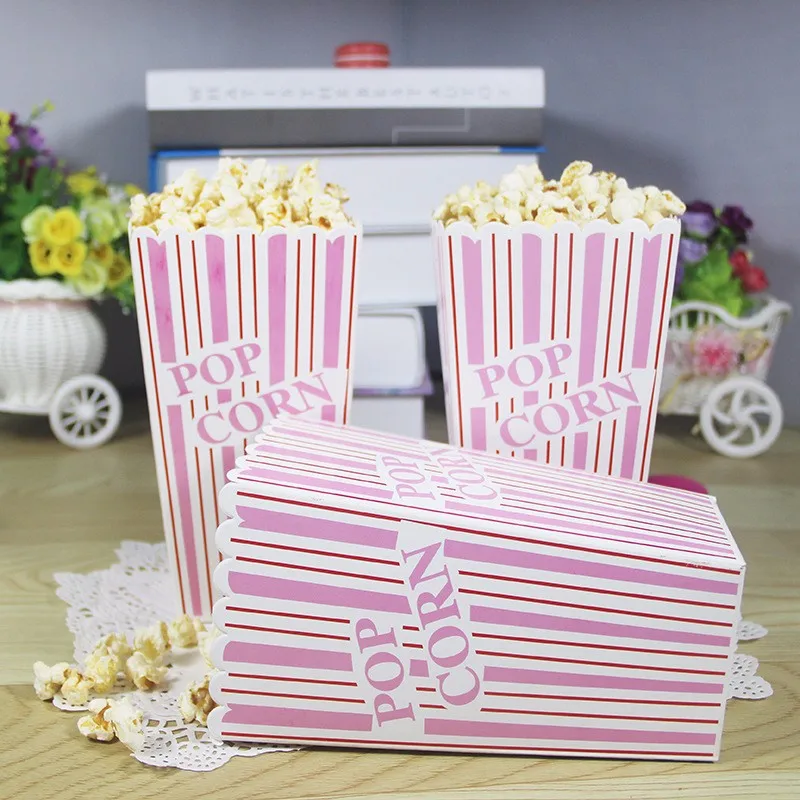 Большой размер розовые полосы попкорн коробка бумажная коробка для вечерние украшения ребенка с днем рождения партия поставок пользу ребенка душ CP087
