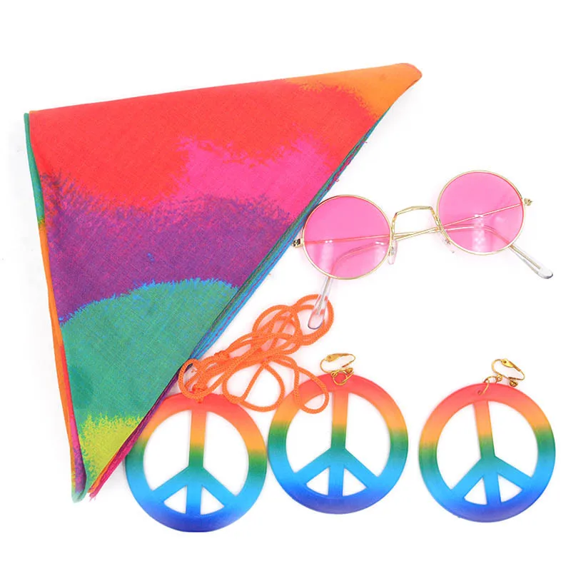 

Halloween Costume Party Supplies Cool Hippie Set Children Sunglasses Necklace Headband Kit for Party Decoration