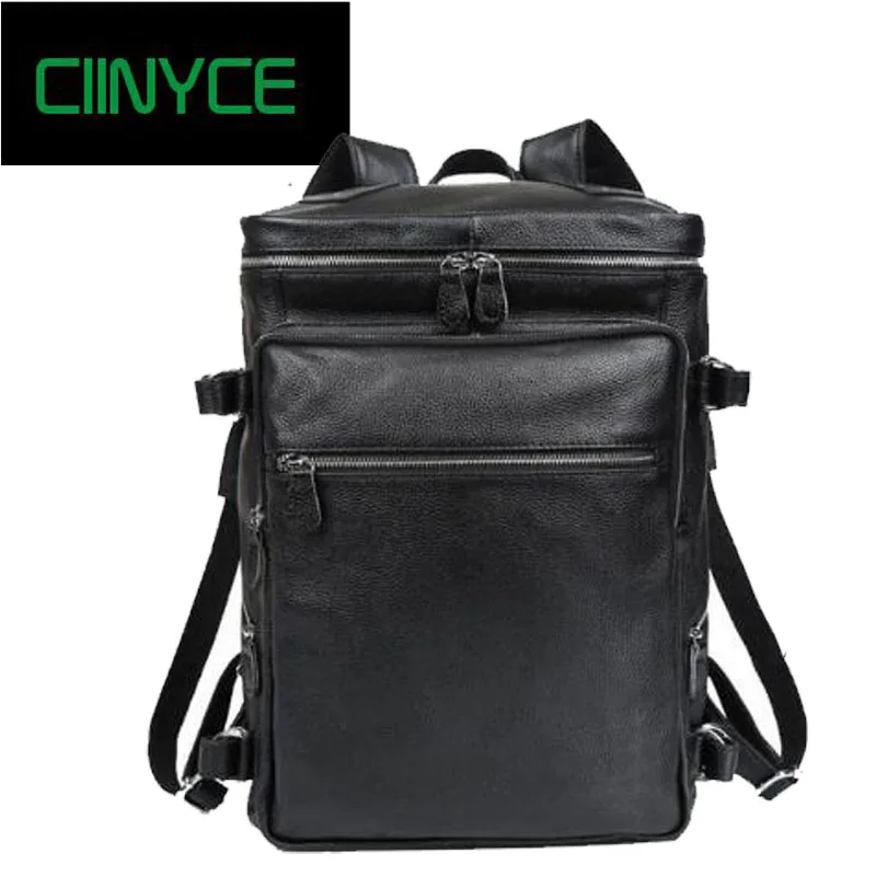 

2018 New men's Real cow leather Black Soft Cowhide fashion Male Travel Laptop Shoulder Bags Large Casual backpacks