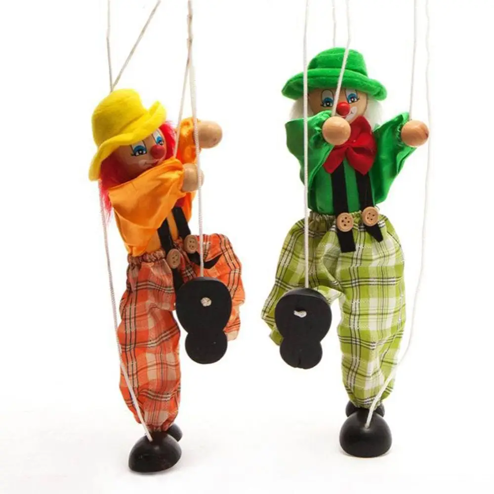 New Fashion Kids Clown Dolls Cute Wooden Puppet Shadow Play