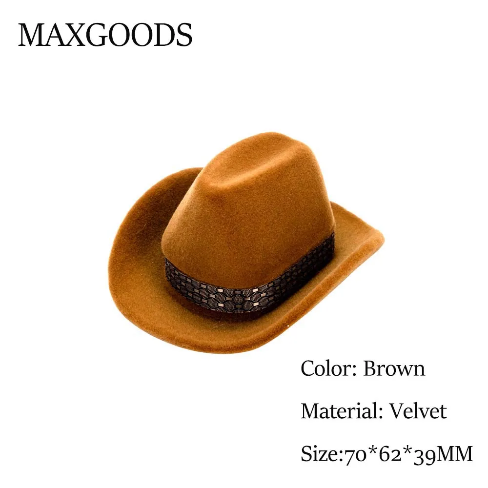 

1 Pcs Creative Design Cowboy Hat Shape Velvet Rings Boxes Fashion Brown Jewelry Display Jewelry Packaging Storage Case