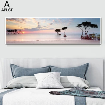 

Sunset Seascape Posters Wall Art Picture Beach Long Canvas Print Painting Landscape Home Decor for Living Room