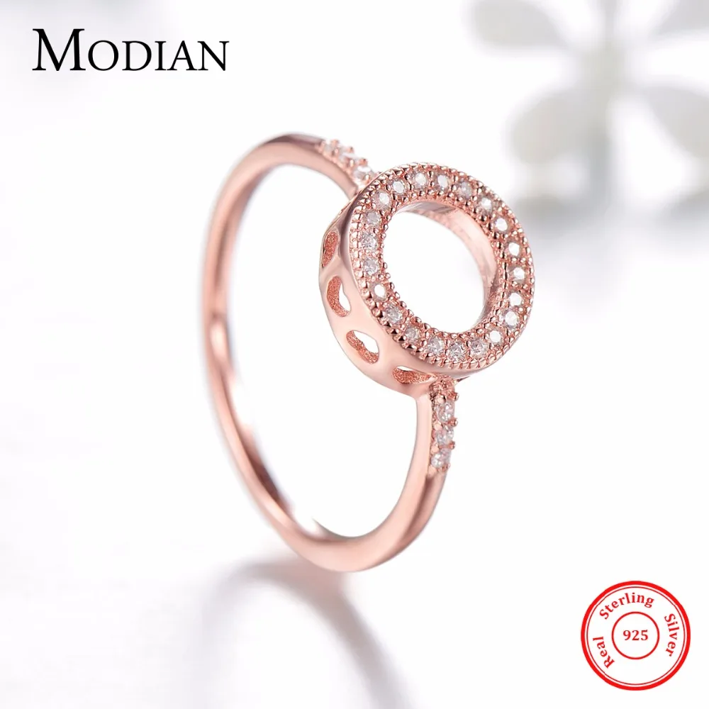 Modian стиль инстаграм 925 пробы Серебряное кольцо в форме сердца Сияющий Модный Цирконий розовое золото ювелирные изделия для женщин вечерние