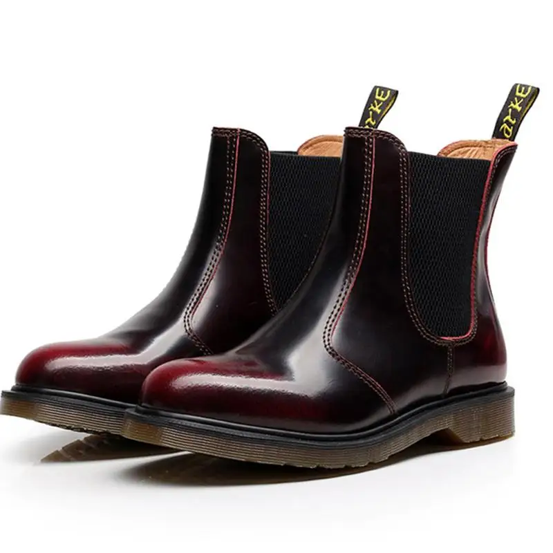 

Unisex Genuine Leather Boots Men Fashion Elastic Band Doc Dr Martins Shoes Chelsea Boots Dr Martens Men Plus Size 35-45