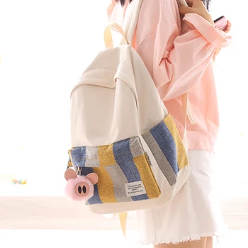 

2020 new design striped girls canvas backpack women leisure bag teenager school student book bag daily bag young
