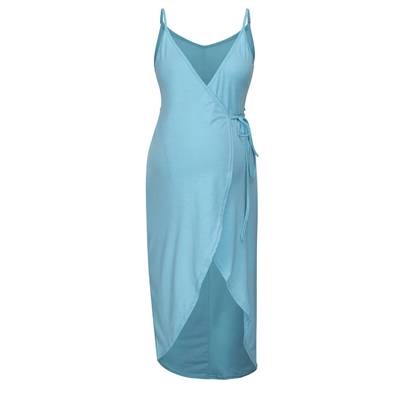 

Women Maternity Summer Solid Color Sleeveless V-neck Sundress Pregnancy Cotton Blend Casual Sling Asymmetrical Dress Clothes A30