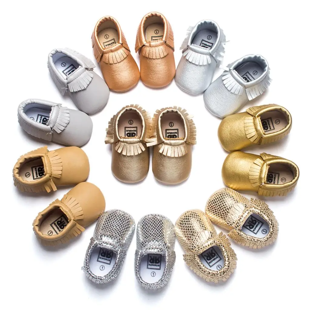 2016 детские мокасины ребенка Обувь малыша Обувь мальчиков Обувь для девочек firstwalkers кисточкой Anti-потери новорожденных PU 20 видов цветов