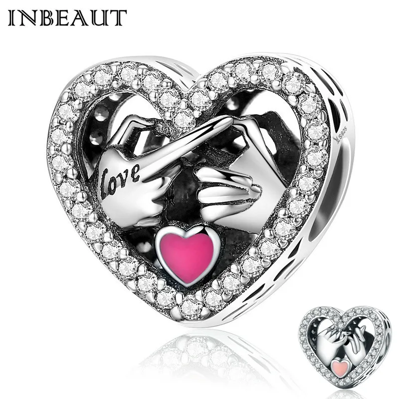 

Pink Heart Hand Charm fit Pandora Bracelet 925 Sterling Silver White CZ Love Letters Hands Carved Beads Accessories Jewelry