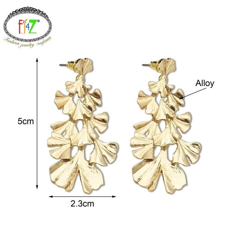 F. J4Z Новая мода сплав гинкго листья серьги для женщин Винтаж золотой цвет серьги узор Pendientes цвет Оро
